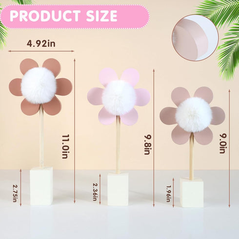Cobzier 3 Pack Daisy Nursery Shelf Decor, Wooden Spring Flower with Pompom Pistil Boho Baby Girl Nursery Room