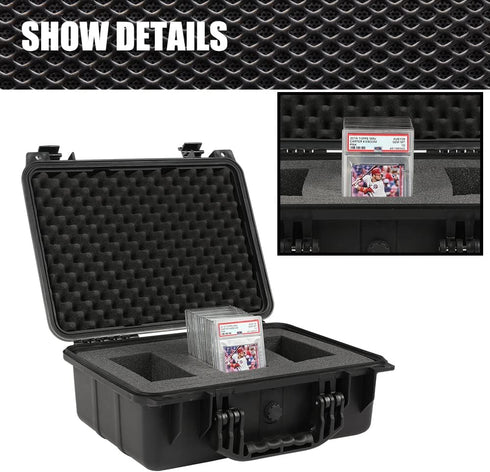Graded Card Storage Box Compatible with BGS PSA SGC FGS, Weatherproof Case with Impact Absorbing Foam Slots
