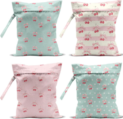 VBCVBGFH 4 Pack Cute Stripe Bow Cherry Wet Bag Waterproof Washable Reusable Wet
