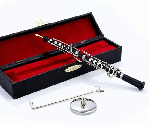 Dselvgvu (6.31") Miniature Oboe with Stand and Case Mini Musical Instrument Oboe Replica Collectible Figurines