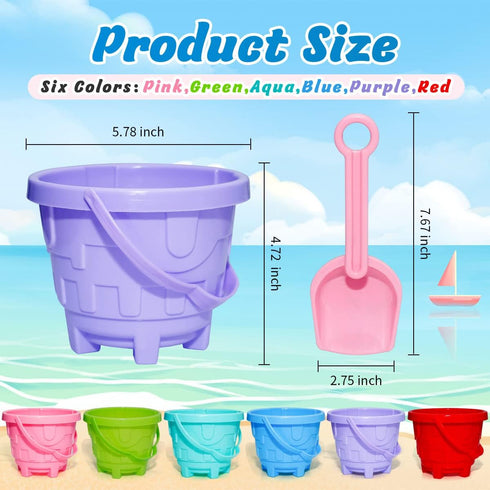 Holady 60 5.78 Inch Set,Sandcastle Toy-30 Bucket+30 PCS Sand Castle Beach Bucket and Beach Shovels Toy Mould,Sand