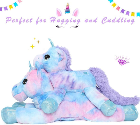 Muiteiur Giant Unicorn Stuffed Animal - XL 43.4 inch Blue Plush Pillow Gift for Girl Boy Kid