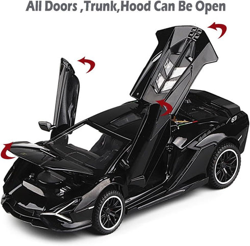 Lambo Toy Car Sian FKP3 - Die-Cast Model with Lights and Sound, Pull Back Toy Car for Boys Age 3-6, Black