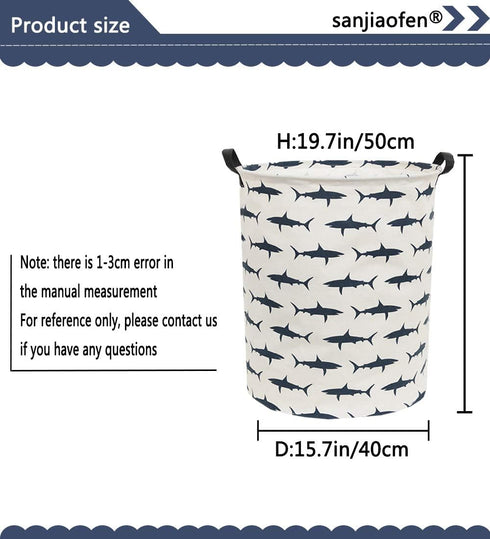 Kids Laundry Hamper, Canvas Shark Hamper Collapsible Storage Baskets for Boys Room Decor (Shark)
