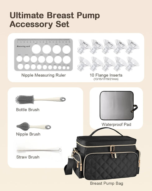 S1/S2, Set, 10 24mm Breast Pump Bag Kit for Spectra Pumping Bag with Bottle Brush Flange Inserts for Flange, Nipple