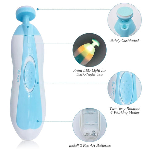 Trimmer Baby Nail File with Light Safe Electric Nail Clippers Kit for Newborn Infant Toddler Kids Toes and Fingernails