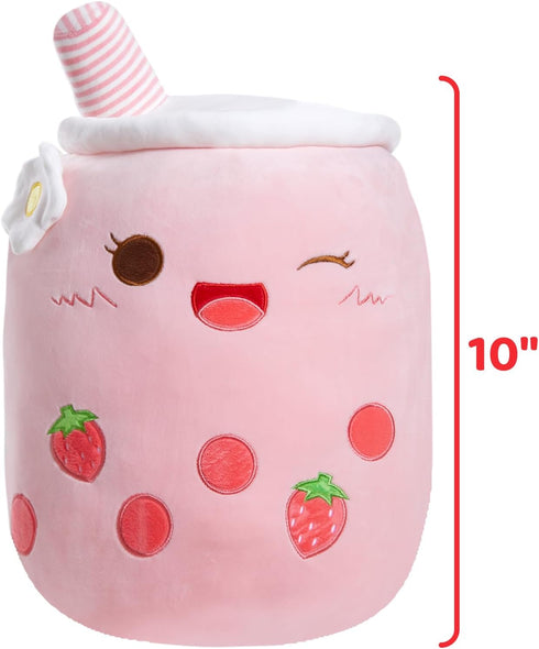 Athoinsu Light Up Strawberry Tea Soft Plush Pillow, 10'' Kawaii Stuffed Bubble Animal Toy with LED Lights