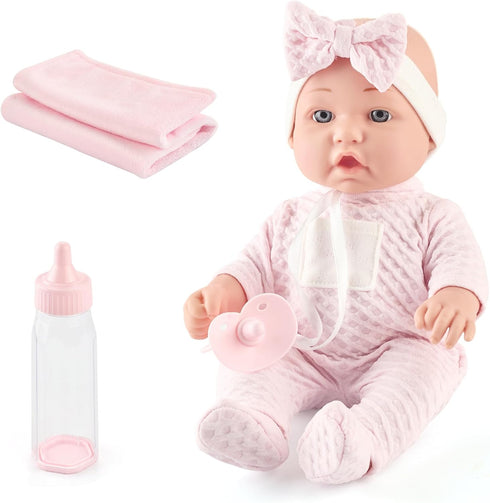 12 Inches Realistic Baby Doll Playset, Includes Pacifier, Bottle, and Soft Blanket