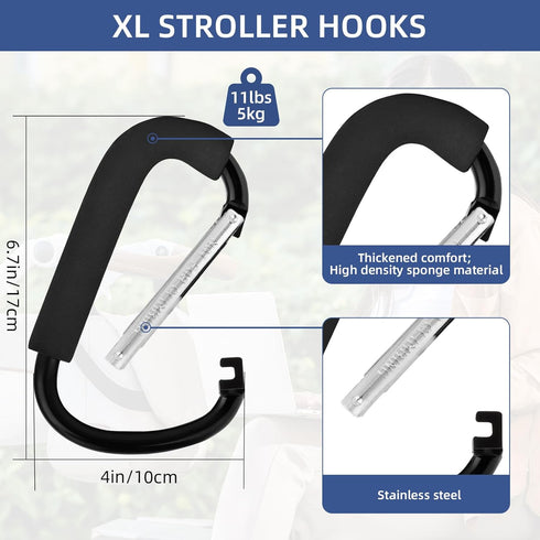 Generic 2 Pack 6.3" Mommy, Stroller Hooks, Large Stroller Clip, Extra Large Carabiner, Big Carabiner Clip Heavy Duty