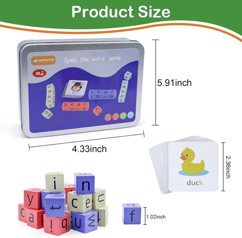 Word Spelling Game | Matching Letter Game for Kids, Fast-paced Word Race Cube Game, 54pcs Flash Cards