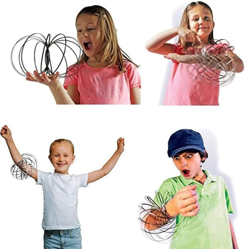 3 Pack Flow Ring Arm Magic Spring Sculpture Ring Game, Colored Kinetic Spring Interactive Stress Relief Rings