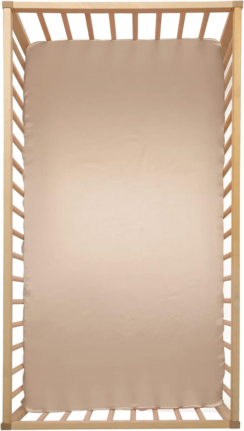 SiinvdaBZX Satin Crib Sheets for Baby Hair - Silky Soft Beige Fitted Sheets for Standard Crib and Toddler Mattress, 28