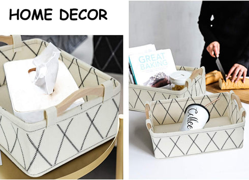 Storage Baskets for Organizing Toys, Small White Felt Fabric Bins for Home Office Closet Bathroom Bedroom
