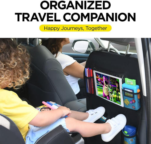 6 2 Pack lebogner Back Seat Cover for Kids + Pocket Storage Organizer, X-Large Kick Mats Backseat Protector with iPad