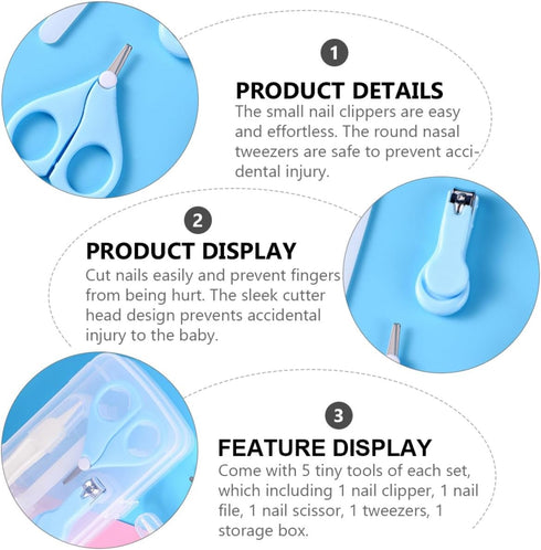 Set 4pcs Toyvian Nail Clipper and Manicure Scissors for Newborns and Nail Care Kit with File Safe Pink and Blue
