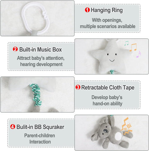Baby Hanging Musical Toy With Music Box, Lullaby Pull Sensory for Babies Boys and Girls, Clip On Infant Pram Pushchair