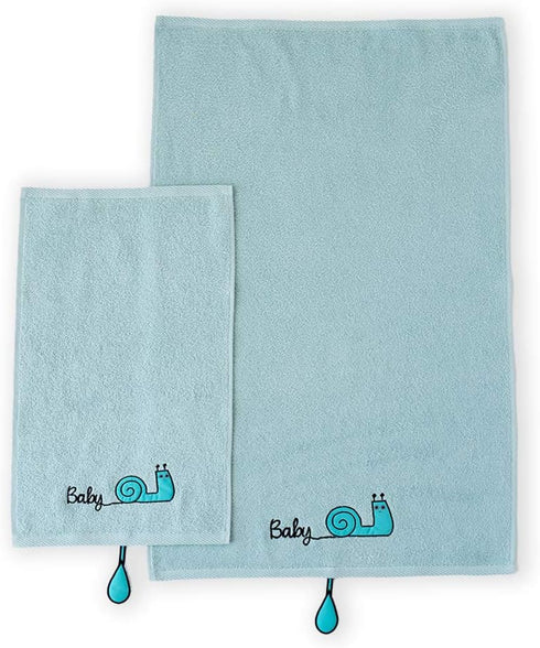 Sangaloz 2 20x31 Inch 12x20 Inch 100% Milk&Moo Kids Washcloths for Bath, Blue Snail Baby Kids Bath Towel, Wash Cloths