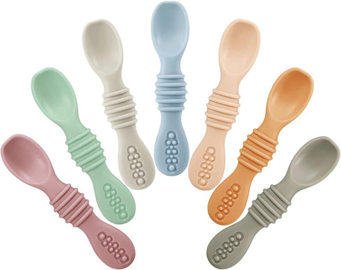 PandaEar 7 Pack Baby Led Weaning Spoons, Silicone Self Feeding Utensils for Toddlers