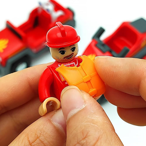 Wooden Train Cars Track Accessories Set, Rescue Fire Truck with Light and Sound for Boys and Girls