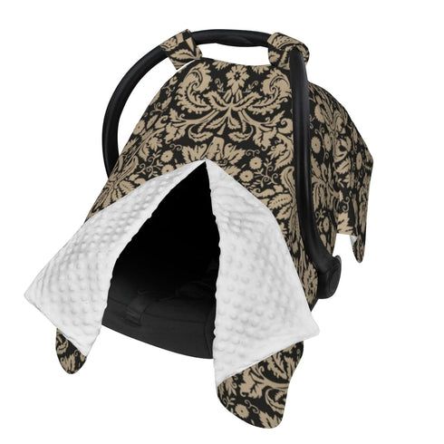Hcpwzrf Black and Tan Damask Pattern Baby Car Seat Cover & Nursing Cover