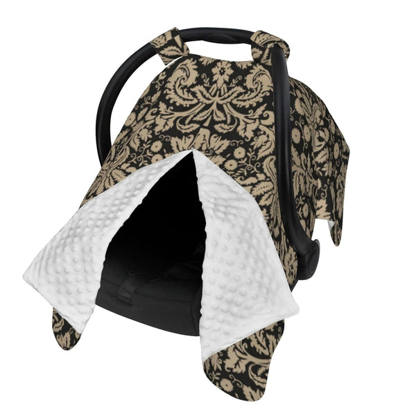 Hcpwzrf Black and Tan Damask Pattern Baby Car Seat Cover & Nursing Cover