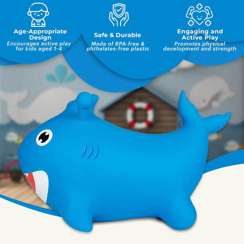 Blue Shark Bounce & Ride-on Inflatable Hopper - Toddler Toy with Pump for Fun Playtime