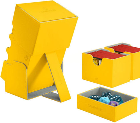 Gamegenic Galápagos Jogos Stronghold 200+ Convertible Deck Box - Double-Sleeved Card Storage, Yellow Color, Holds 200