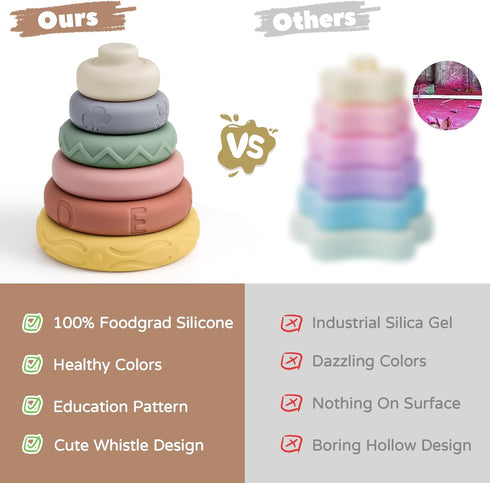 Mini Tudou 6 Pcs Stacking & Nesting Circle Toy, Soft Building Rings Stacker & Teethers for 6+ Months Boys & Girls