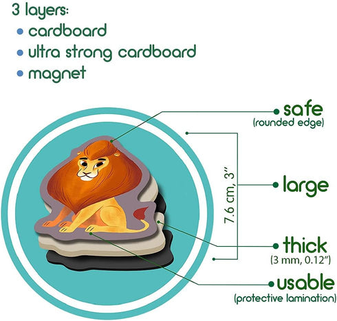 ZOO Animal Magnets for Kids, Real LARGE Fridge Magnets for Toddlers, Magnetic Educational Toys for 3 Year Old Baby