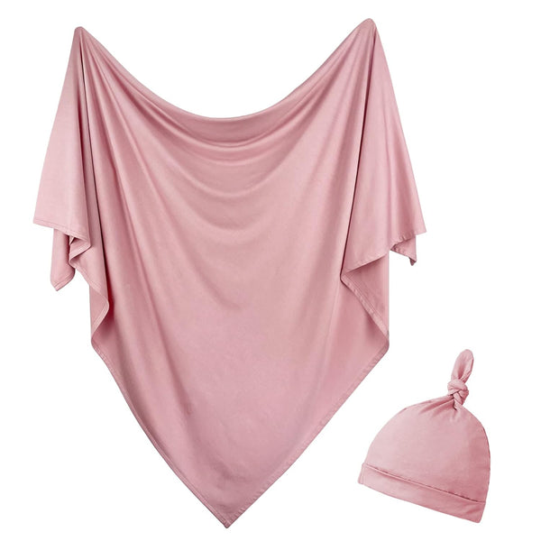 OWLOWLA Newborn Swaddle Set - Stretch Wrap Swaddle Receiving Blanket for Baby Boy Girl (Blush)