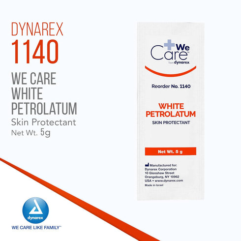 144 5 Packs, Dynarex White Petrolatum, Petroleum Jelly Ointment to Help Prevent and Treat Skin Irritation, Diaper Rash