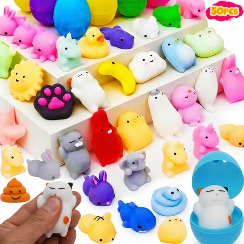 Kiddokids 50 Easter Eggs Prefilled Mochi Squishy, Stress Relief Squishies Toys for Easter Theme Party Favor, Easter