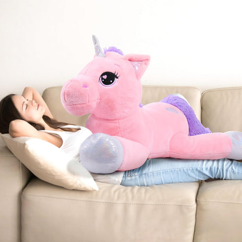 Big Unicorn Stuffed Animal Toys - Soft Pink Plush Pillow for Girls, 43"