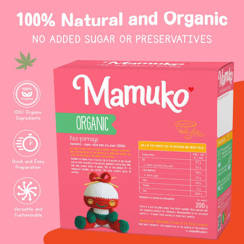 MAMUKO 4+ 2 Pack Organic Porridge - Rice porridge with No Added Sugar, Milk & Preservatives - High Fiber porridge