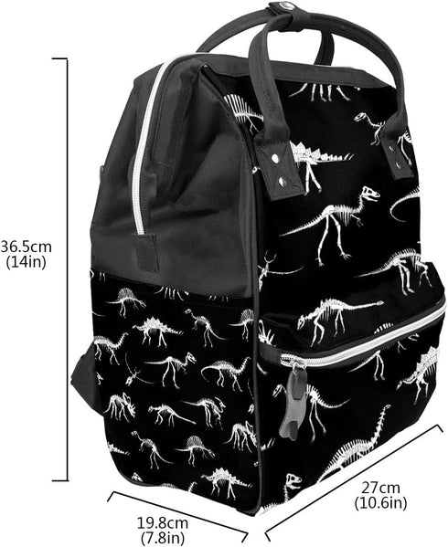 Backpack Backpacks Black And White Dinosaur Skeleton Diaper Bag Travel Large Capacity Multi-Function Zipper Casual