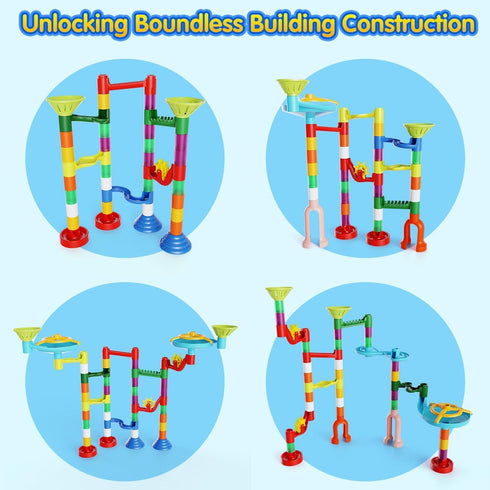 110pcs 60 3 4 5 6 7 8 Marble Run Toy, Marble Maze Kit STEM Educational Learning Toy for Kids, Mable Race Construction