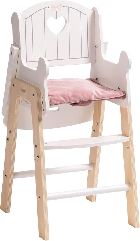 18-20 Inch ROBUD Play High Chair, Pretend Play High Chair with Cushion, Movable Table, Wooden Baby Doll Accessories