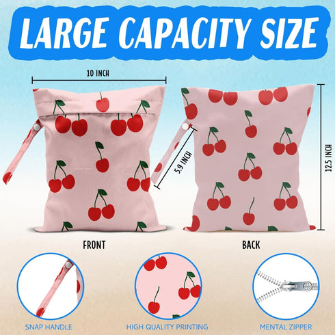 HDHBP Summer Cherry Wet Bag for Swimsuit Dirty Clothes Yoga Gym Diaper, Wet Dry Bag, Beach Vacation Essential
