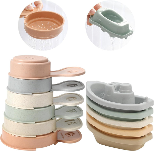 KODGEUSM Bath Toys Floating Boats Train with Bathing Spoon,11 Pcs Water Table Toys