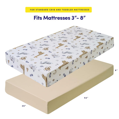 2 Pack (2852) Crib Sheets for Boys & Girls Snug Full Elastic Fit for Standard Crib Mattresses Stylish Zoo Animals