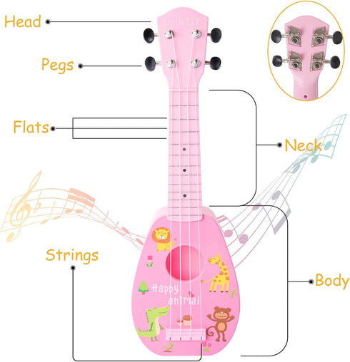 17" 4 3, 4, 5, 6, 7 YOLOPARK Kids Toy Guitar for Girls Boys, Mini Toddler Ukulele Guitar with Strings Keep Tones Can