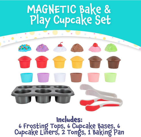Set, 20 Popular Playthings Magnetic Bake & Play Cupcakes Toy Pretend Cupcake Kitchen Kit for Kids, Gifts for Toddler