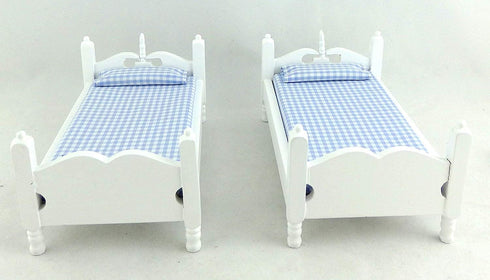 Dollhouse Miniature 1:12 Scale White and Blue Bunkbeds with Ladder, #T5350