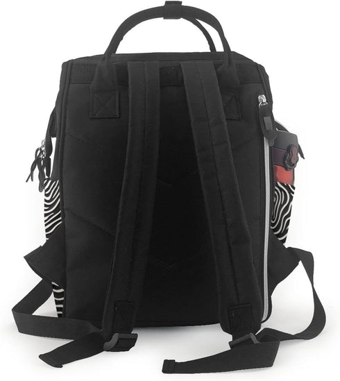 QSMJKLD Backpack Mommy Daypack Black and White Grain Diaper Bag with Changing Pad, Pacifier Holder - Multifunction