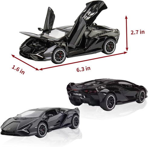 Lambo Toy Car Sian FKP3 - Die-Cast Model with Lights and Sound, Pull Back Toy Car for Boys Age 3-6, Black