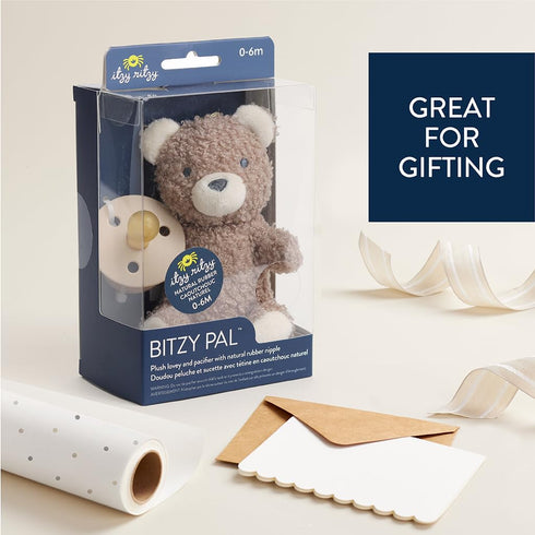 Set 0-6 Itzy Ritzy Pacifier & Lovey Natural Rubber Paci with Stuffed Animal Lovey Detachable Plush Bear Pacifier Holder