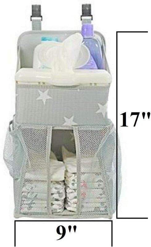 Star Pattern Diaper Caddy and Nursery Organizer for Newborn Baby Essentials, Hang on Crib, Baby Bed. Changing Table