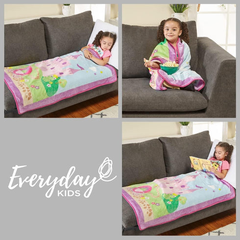 EVERYDAY KIDS Toddler Throw Blanket, 30" by 40", Princess Storyland, Super Soft and Comfortable
