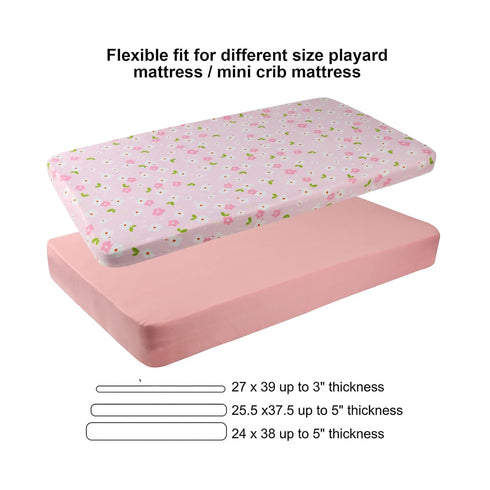 Pack 3 Pack Onacosht n Play Sheets Fitted for Baby Girl, Stretchy Jersey Knitted Portable Mini Crib Sheets Playard