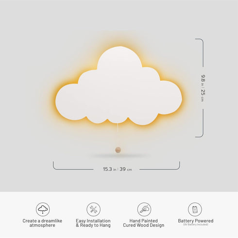 17.7 11.2 1.5-in Lumipets Cloud Nursery Decor, Cloud Night Light, Kids Wall Light, Battery Operated LED Lights